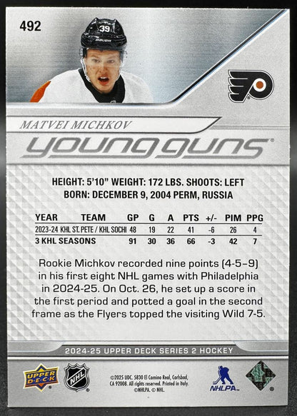 2024-25 UD Young Guns Matvei Michkov 492 Philadelphia Flyers RC