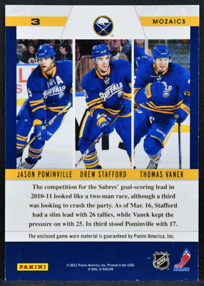 2011-12 Panini Zenith Mozaics Pominville/Stafford/Vanek Sabres Jersey 6487