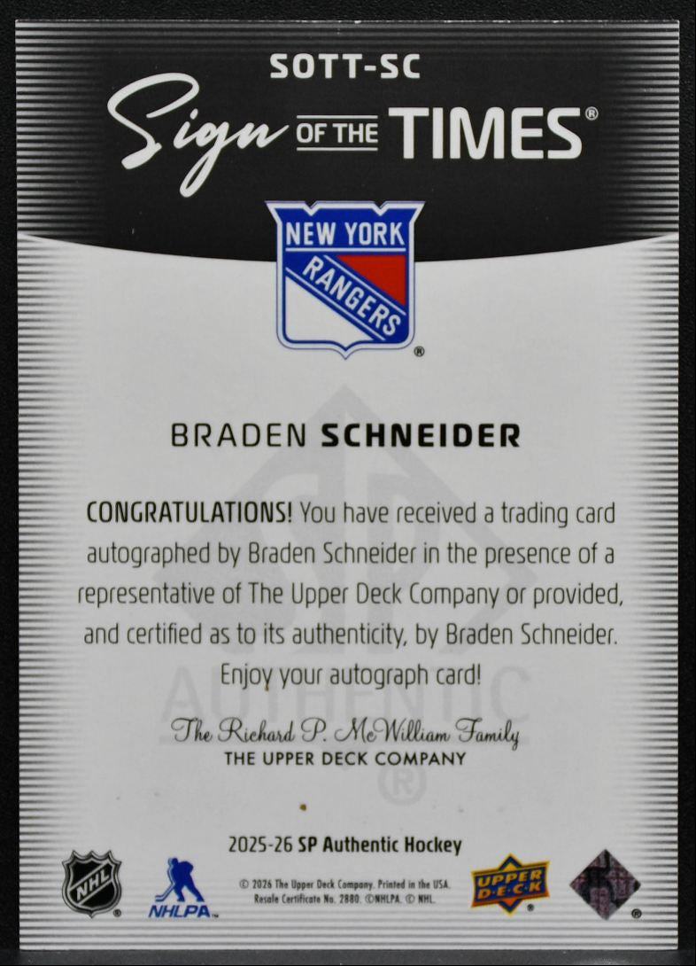 2025-26 SP Authentic Sign Of The Times Inscribed Black Schneider Auto 04/25 9737
