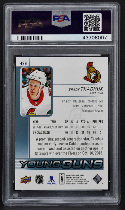2018-19 UD Series 2 Young Guns Brady Tkachuk 499 PSA 10 RC
