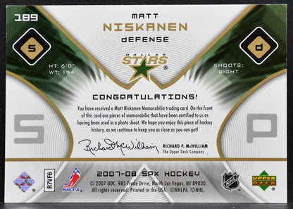 2007-08 SPx Rookie Jersey Matt Niskanen Dallas Stars RC 1594/1599 Jersey 0165