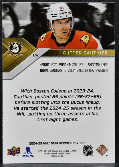 2024-25 Upper Deck NHL Star Rookies Cutter Gauthier 1 Anaheim Ducks RC 8700