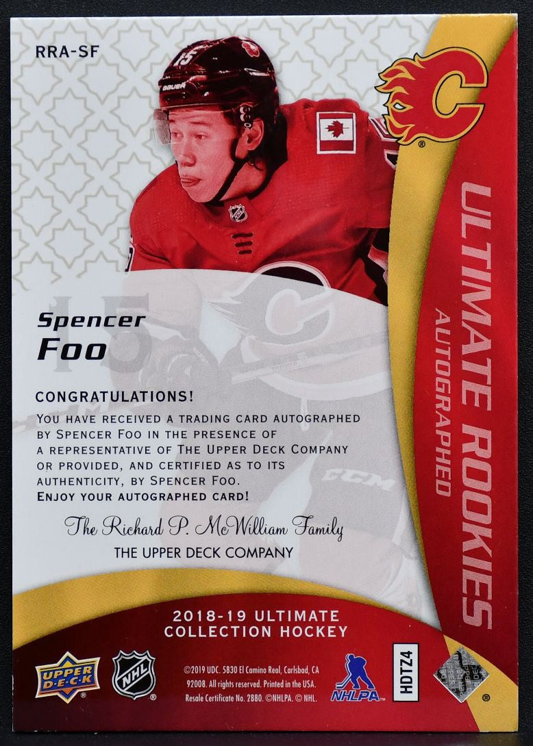 2018-19 UD Ultimate Rookies Auto Spencer Foo RRA-SF Flames RC Auto 121/175 8447