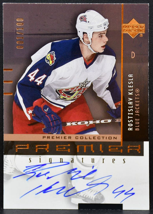 2002-03 UD Premier Collection Klesla 143 Blue Jackets Auto 001/100 9109