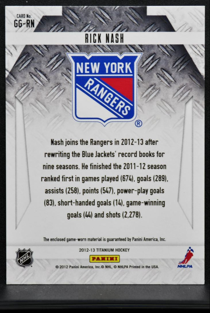 2012-13 Panini Titanium Game-Worn Gear Rick Nash GG-RN Rangers Jersey 4467