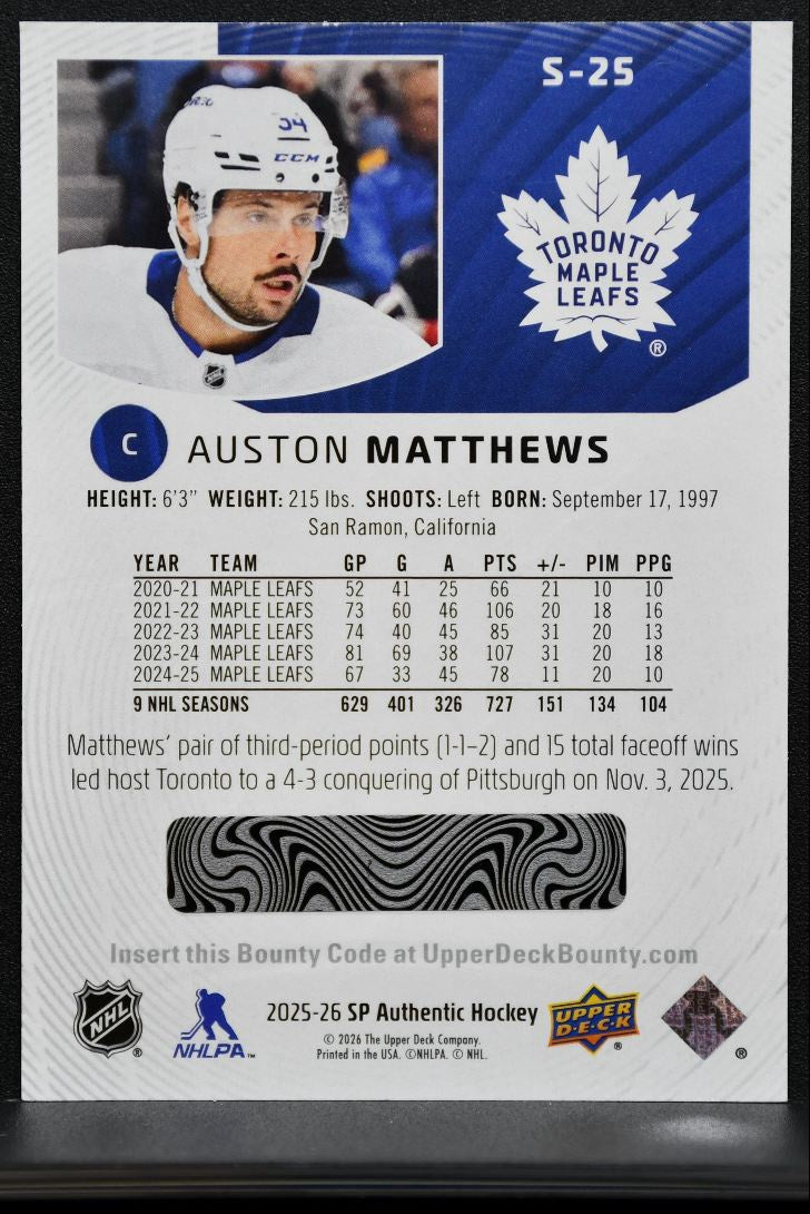 2025-26 SP Authentic Spectrum FX Auston Matthews S-25 Toronto Maple Leafs 4052