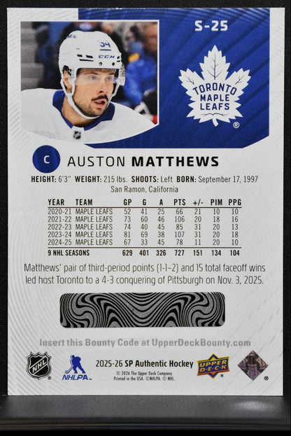 2025-26 SP Authentic Spectrum FX Auston Matthews S-25 Toronto Maple Leafs 4052