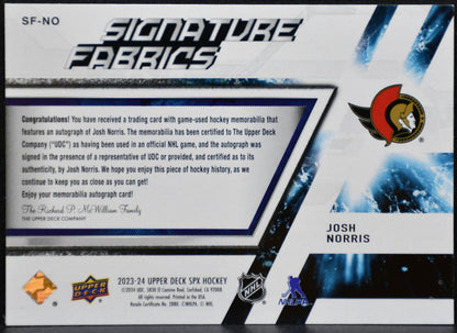 2023-24 SPx Signature Fabrics Spectrum Norris Senators Auto 45931 Jersey 4489