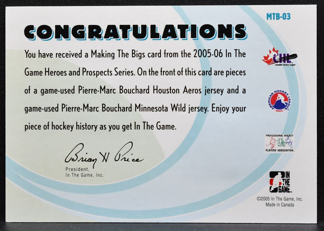 2005-06 ITG Heroes and Prospects Making the Bigs Pierre-Marc Bouchard Patch 1137