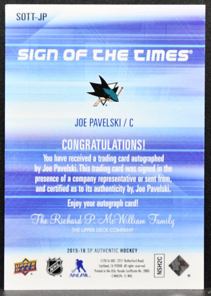 2015-16 SP Authentic Sign of the Times Joe Pavelski San Jose Sharks Auto 4088