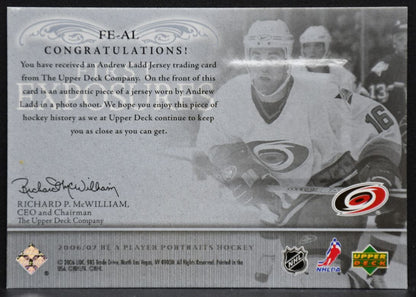 06-07 Be A Player Portraits First Exposures Andrew Ladd FE-AL Hurricanes Jersey 2479