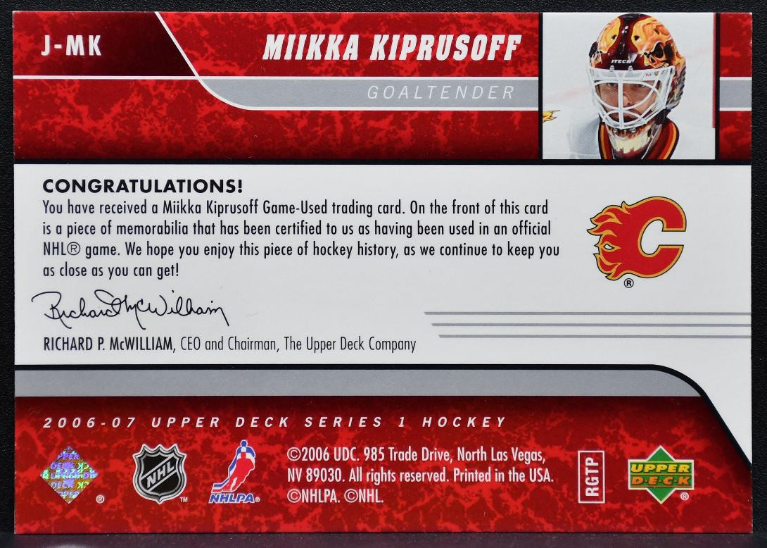 2006-07 Upper Deck Series 1 Jersey Miikka Kiprusoff Calgary Flames Jersey 8544