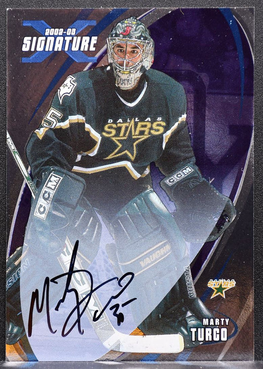 2002-03 In The Game Signature Marty Turco 165 Dallas Stars Auto 0439