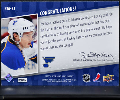 2007-08 UD Series 2 Rookie Materials Erik Johnson RM-EJ RC Jersey 0666