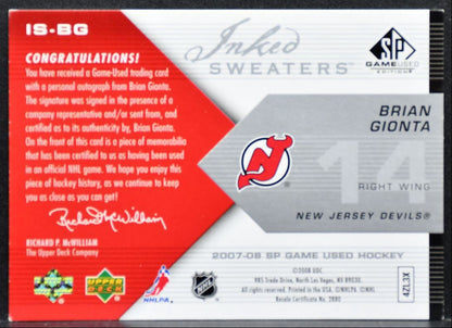 2007-08 SP Game Used Inked Sweaters Brian Gionta Devils Auto 35/50 Jersey 0758