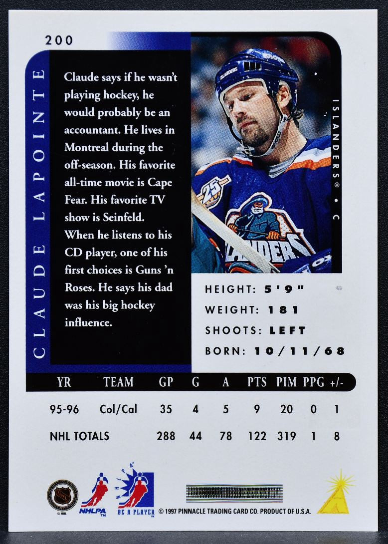 1996-97 Pinnacle Be a Player Autographs Claude Lapointe 200 Auto 5140