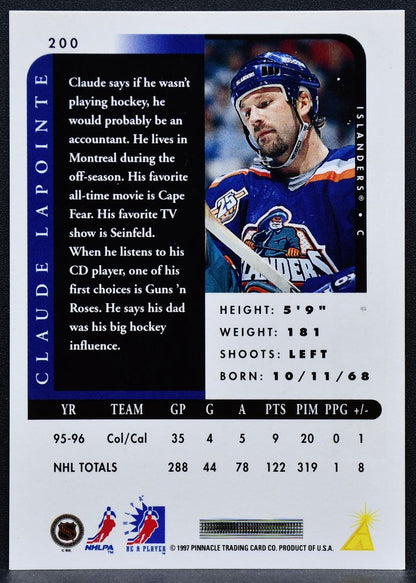 1996-97 Pinnacle Be a Player Autographs Claude Lapointe 200 Auto 5140