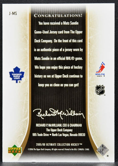 2005-06 UD Ultimate Collection Jerseys Mats Sundin Maple Leafs Jersey 2341