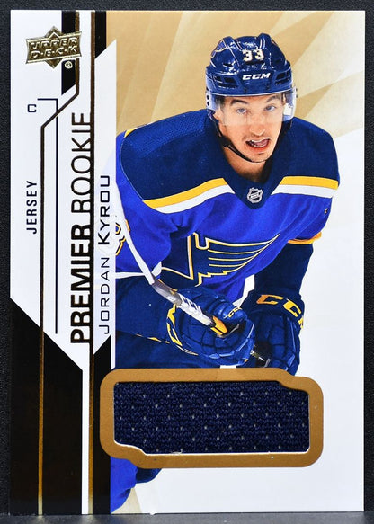 2018-19 Upper Deck Premier Rookie Jersey Jordan Kyrou 68 Blues RC Jersey 0691