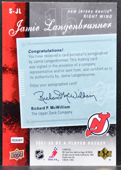 2007-08 Upper Deck Be a Player Signatures Jamie Langenbrunner Devils Auto 7331