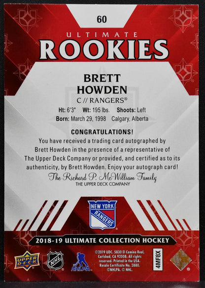 2018-19 UD Ultimate Collection Rookies Autograph Brett Howden RC Auto 2435