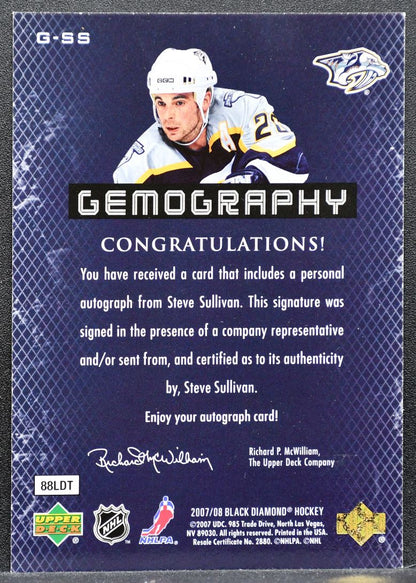 2007-08 Upper Deck Black Diamond Gemography Steve Sullivan Predators Auto 1443
