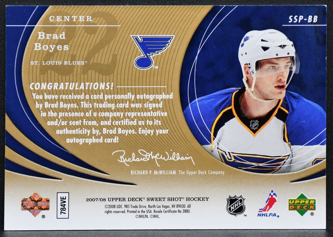 2007-08 Upper Deck Sweet Shot Puck Signings Brad Boyes SSP-BB Blues Auto 1455
