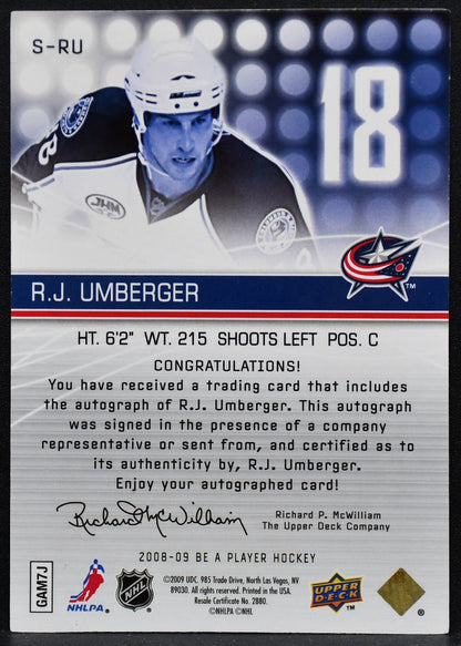 2008-09 UD Be a Player Signatures R.J. Umberger S-RU Blue Jackets Auto 1981