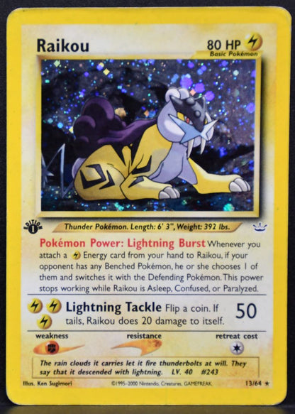 Pokémon Raikou Neo Revelation 1st Edition Damaged 13/64 DM Holofoil English