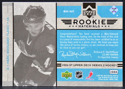 2006-07 UD Series 2 Rc Materials Marc-Edouard Vlasic RM-MV Sharks RC Jersey 3299