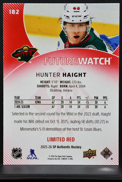 2025-26 SP Authentic Future Watch Limited Red Hunter Haight 182 Wild RC 4069