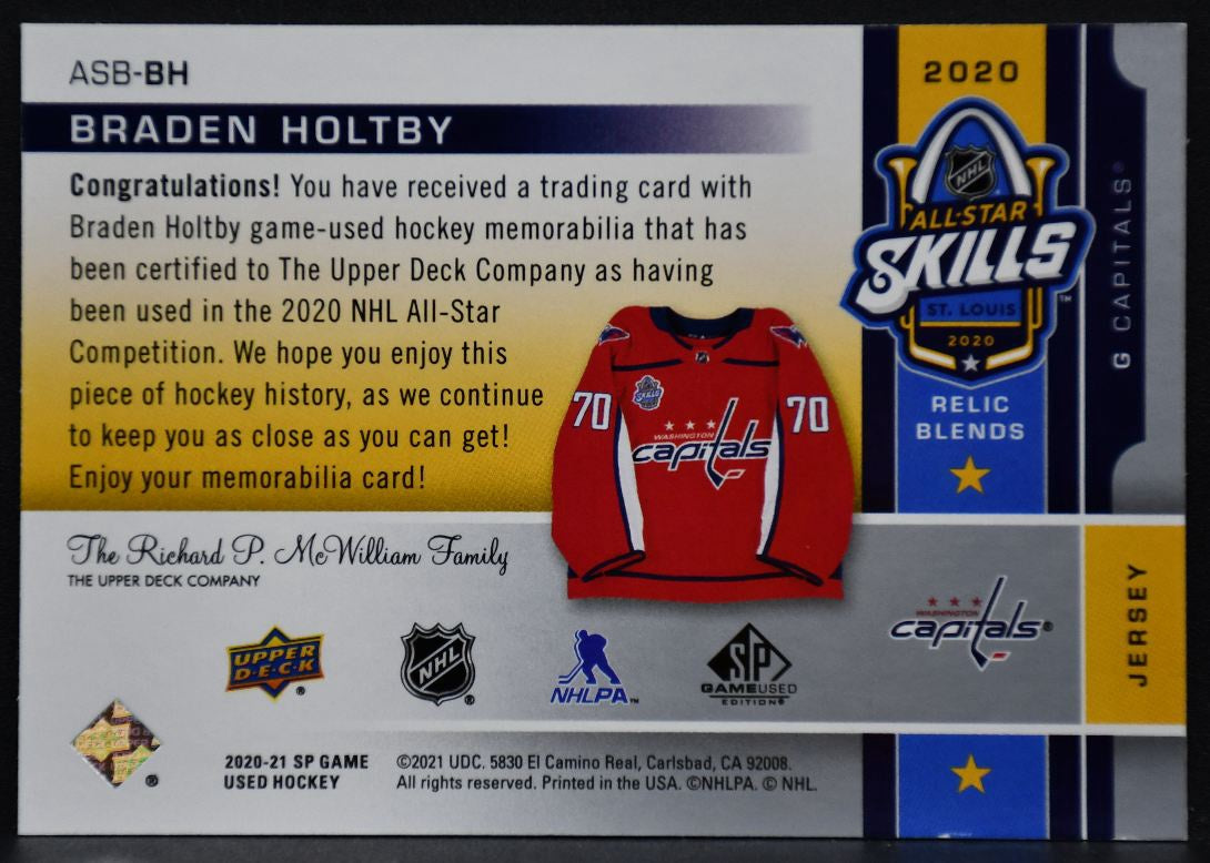 20-21 SP Game Used NHL All-Star Skills Relic Blends Holtby Capitals /150 Jersey 2363