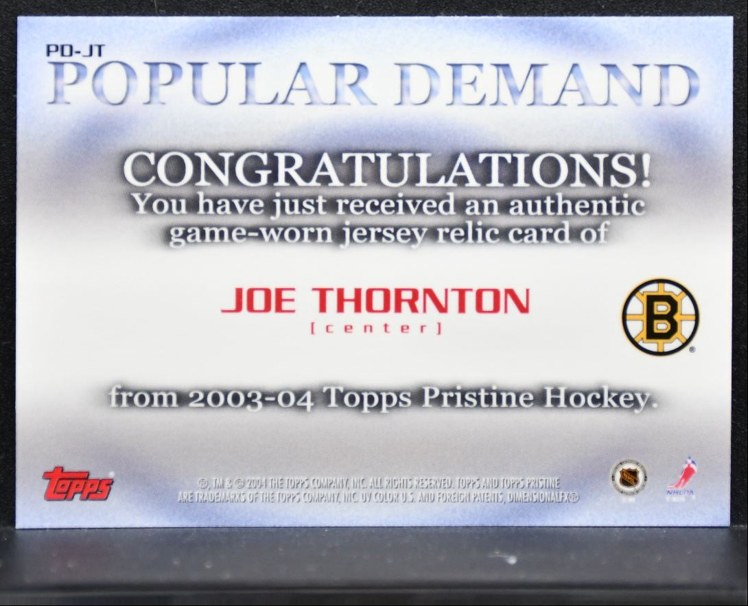 2003-04 Topps Pristine Popular Demand Jersey Joe Thornton Bruins Jersey 4398