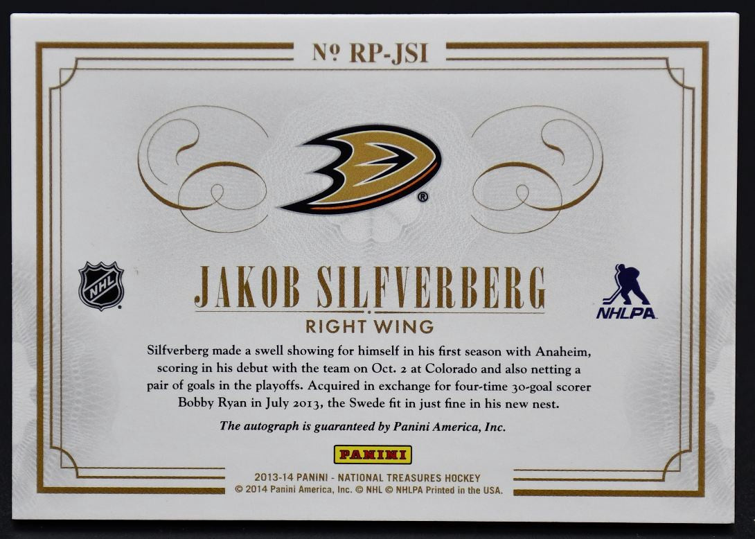 2013-14 Panini National Treasures Retro Phenoms Silfverberg RP-JSI Auto Patch