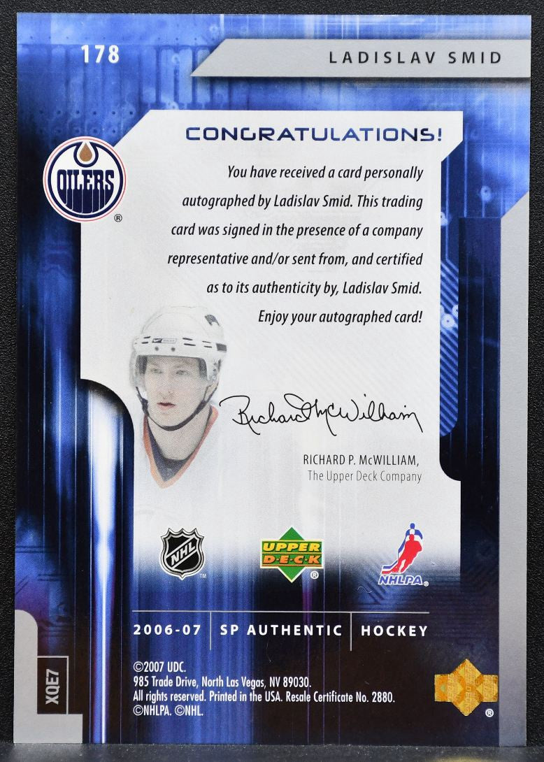 2006-07 SP Authentic Future Watch Auto Ladislav Smid Oilers RC Auto 952/999 8780