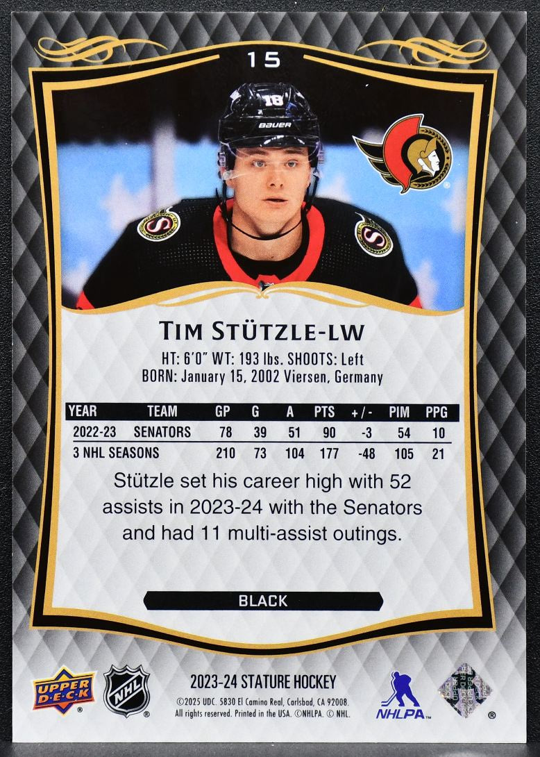 2023-24 Upper Deck Stature Black Tim Stutzle 15 Ottawa Senators 04/10 6254
