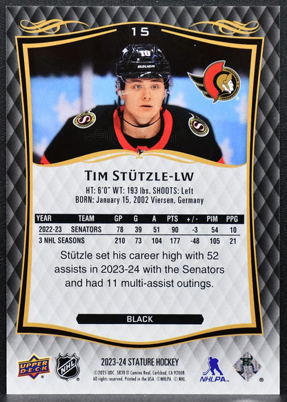 2023-24 Upper Deck Stature Black Tim Stutzle 15 Ottawa Senators 04/10 6254