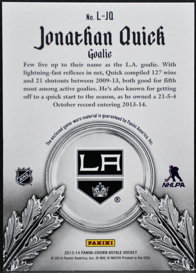 2013-14 Panini Crown Royale Lords of the NHL Jersey Quick Jersey 9721