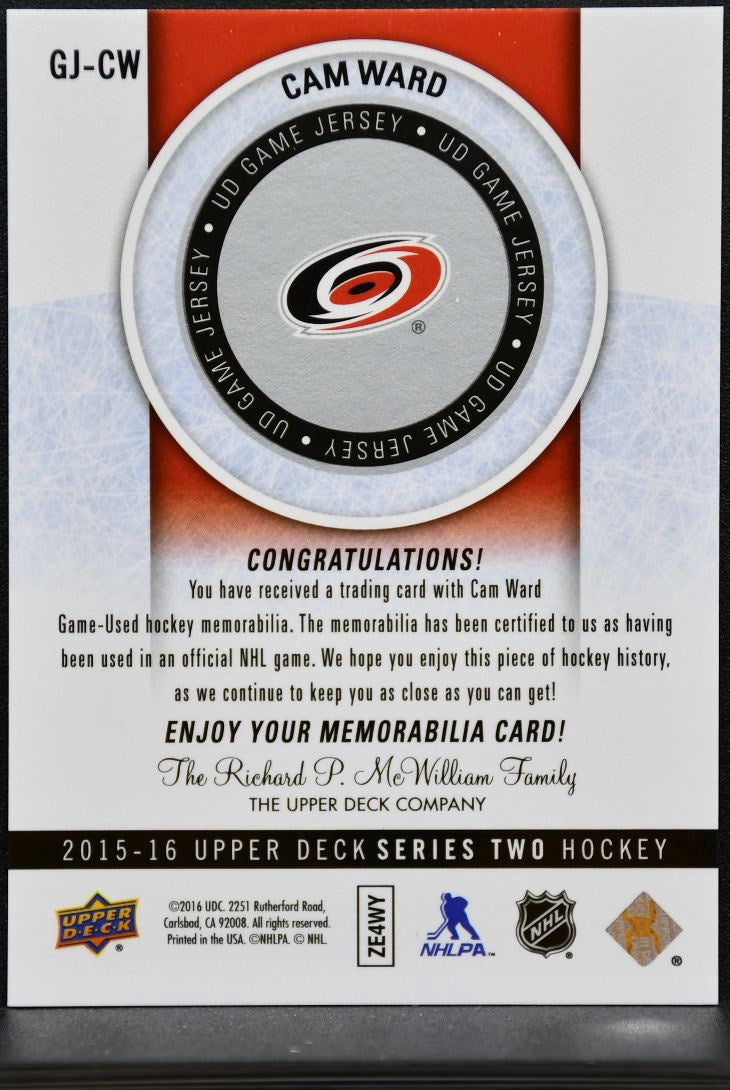 2015-16 UD Series 2 UD Game Jersey Cam Ward GJ-CW Jersey 5419