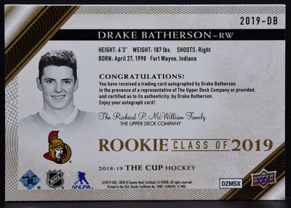 2018-19 UD The Cup Rookie Class Gold Foil Auto Drake Batherson 2019-DB  RC /75