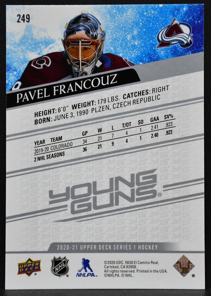 2020-21 Upper Deck Series 1 Young Guns Pavel Francouz 249 Colorado Avalanche RC 7109