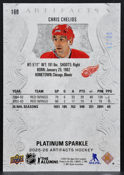 2025-26 UD Artifacts Platinum Sparkle Chris Chelios 168 Red Wings 43/99 1266