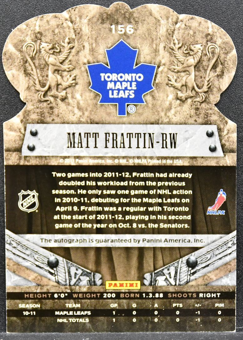 2011-12 Panini Crown Royale Auto Matt Frattin 156 Maple Leafs RC Auto 1696