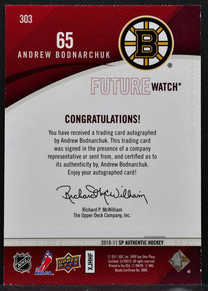 2010-11 SP Authentic Future Watch Auto Andrew Bodnarchuk Bruins RC Auto 1160