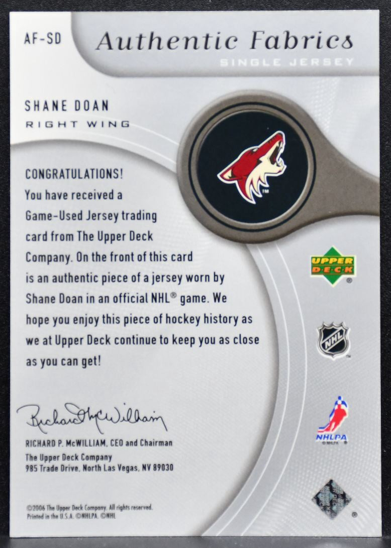 2005-06 SP Game Used Authentic Fabrics Shane Doan Phoenix Coyotes Jersey 4866