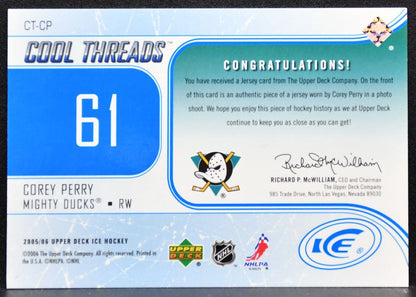 2005-06 Upper Deck Ice Cool Threads Corey Perry CT-CP Mighty Ducks Jersey 4545