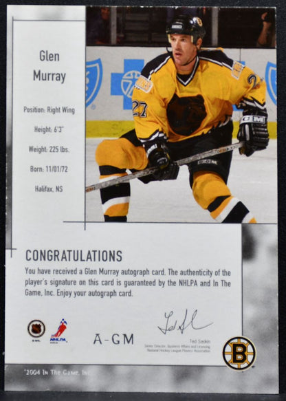 2003-04 In The Game Used Signature Series Auto Gold Glen Murray Bruins Auto 4002