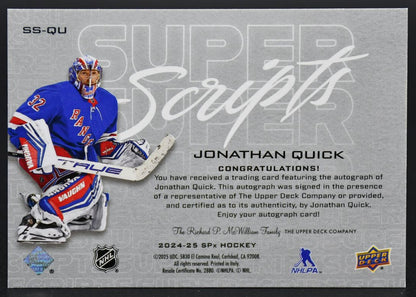 2024-25 SPx SuperScripts Jonathan Quick SS-QU New York Rangers Auto