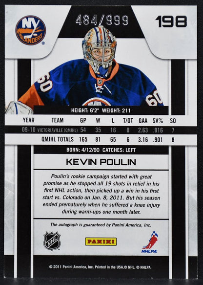 2010-11 Panini Zenith Rc Auto Kevin Poulin 198 Islanders RC Auto 484/999 2643