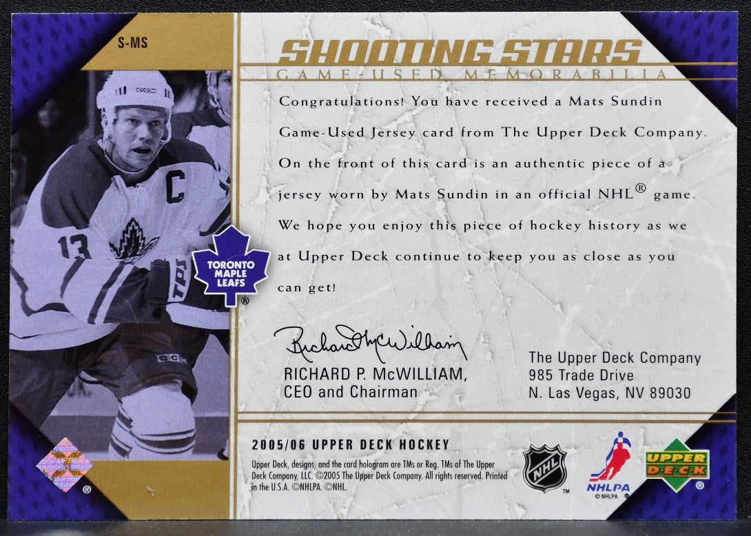2005-06 Upper Deck Shooting Stars Mats Sundin Toronto Maple Leafs Jersey 8100
